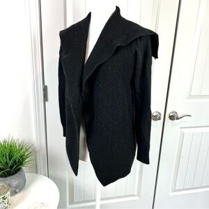 Willi Smith cardigan sweater womens size medium black merino wool open front